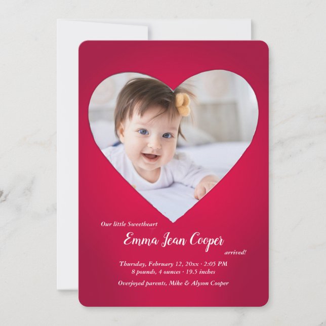 Big Heart Photo Birth Announcement (Front)