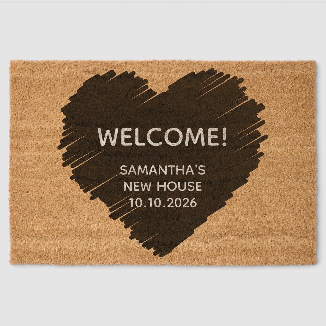 Big Heart Sketch Welcome Love Fiber Doormat