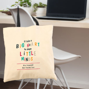 Big Heart Teacher Quote Cute Colorful Typography Tote Bag