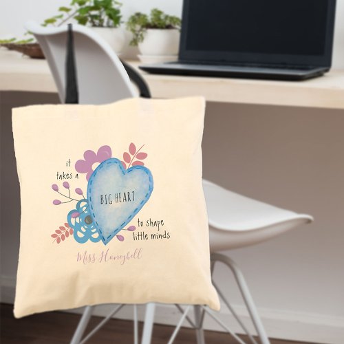 Big Heart Teacher Quote Cute Doodle Personalized Tote Bag