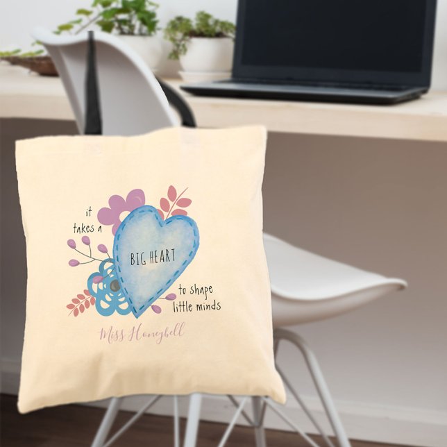 Big Heart Teacher Quote Cute Doodle Personalized Tote Bag (Creator Uploaded)