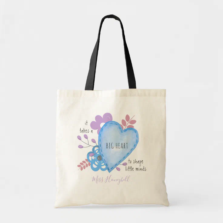 Big Heart Teacher Quote Cute Doodle Personalized Tote Bag | Zazzle