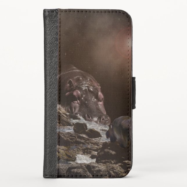 **"Big Heart, Tiny Love: A Giant Hippo’s Affection iPhone Wallet Case (Front)