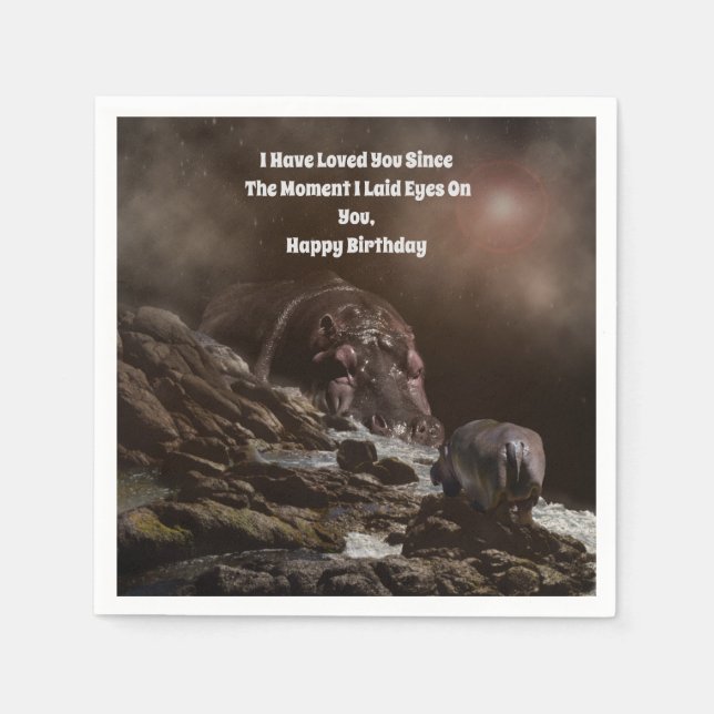 **"Big Heart, Tiny Love: A Giant Hippo’s Affection Napkins (Front)