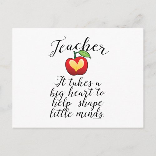 Big Heart To Help Shape Little Minds Teacher Postcard