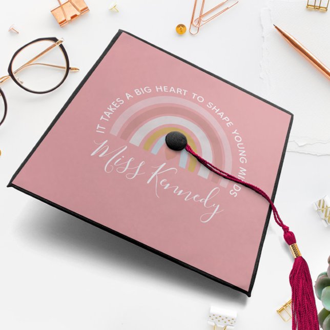 Big Heart to Shape Young Minds Pink Teacher Graduation Cap Topper (Creator Uploaded)