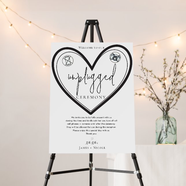 Big Heart Welcome Unplugged Wedding Ceremony Sign (In Situ (Stand))