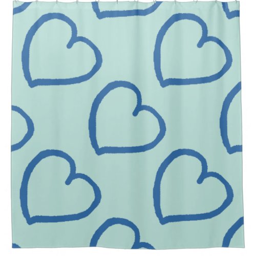 Big hearts design denim blue on light blue shower curtain