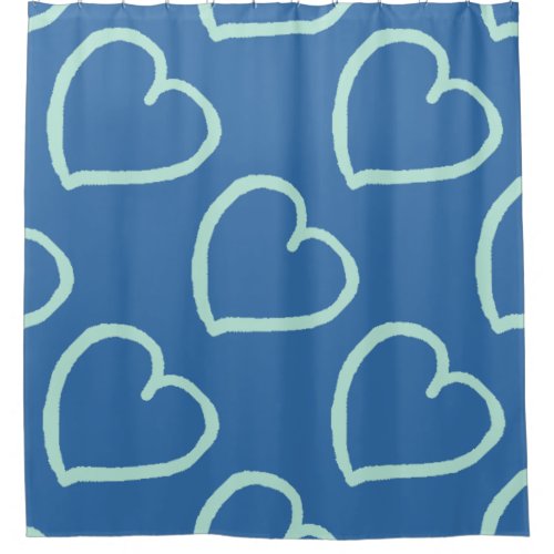 Big hearts design light blue on denim blue shower curtain