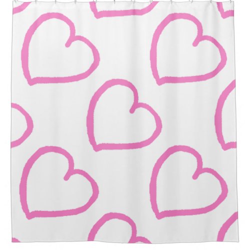 Big hearts pattern pink on white shower curtain