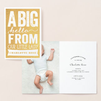 Big Hello Little Lady Baby Girl Birth Announcement