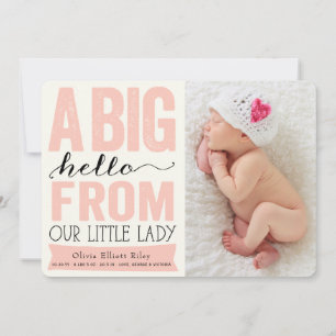 Big Hello Little Lady Baby Girl Birth Announcement