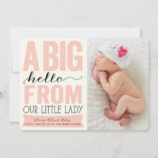 Big Hello Little Lady Baby Girl Birth Announcement