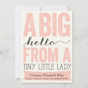 Big Hello Little Lady Baby Girl Birth Announcement