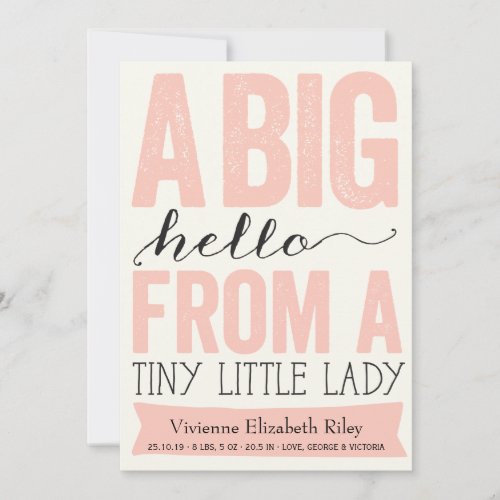 Big Hello Little Lady Baby Girl Birth Announcement