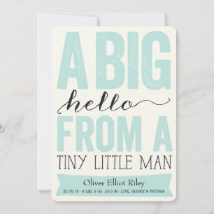 Big Hello Little Man Baby Boy Birth Announcement