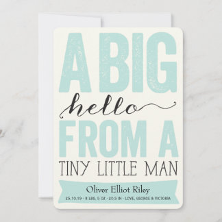 Big Hello Little Man Baby Boy Birth Announcement