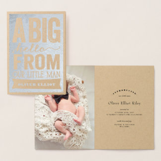 Big Hello Little Man Baby Boy Birth Announcement
