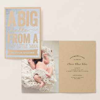 Big Hello Little Man Baby Boy Birth Announcement