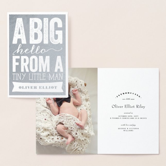 Big Hello Little Man Baby Boy Birth Announcement (Display)