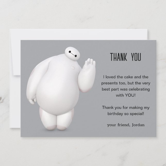 Big Hero 6 Baymax Birthday Thank You Card (Front)