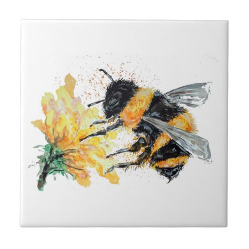 Big Honey Bee collecting Pollen Ceramic Tile