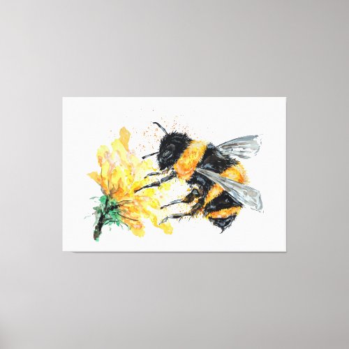 Big Honey Bee Collecting Pollen from Flower Canvas Print