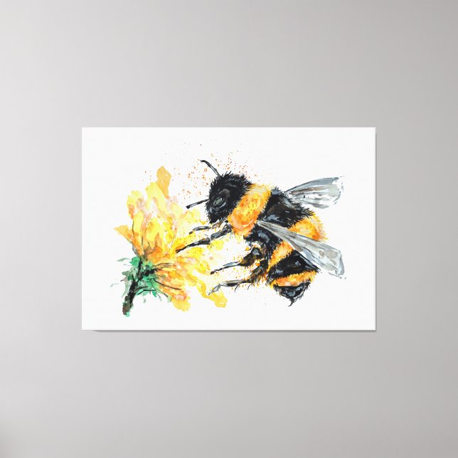 Big Honey Bee Collecting Pollen from Flower Canvas Print (Front)