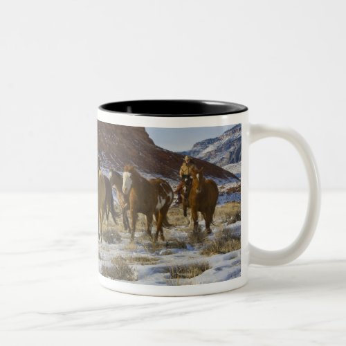 Big Horn Mountains Horses Running in The Snow Two_Tone Coffee Mug