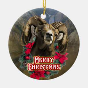 Big Horn Ram Christmas Ceramic Ornament