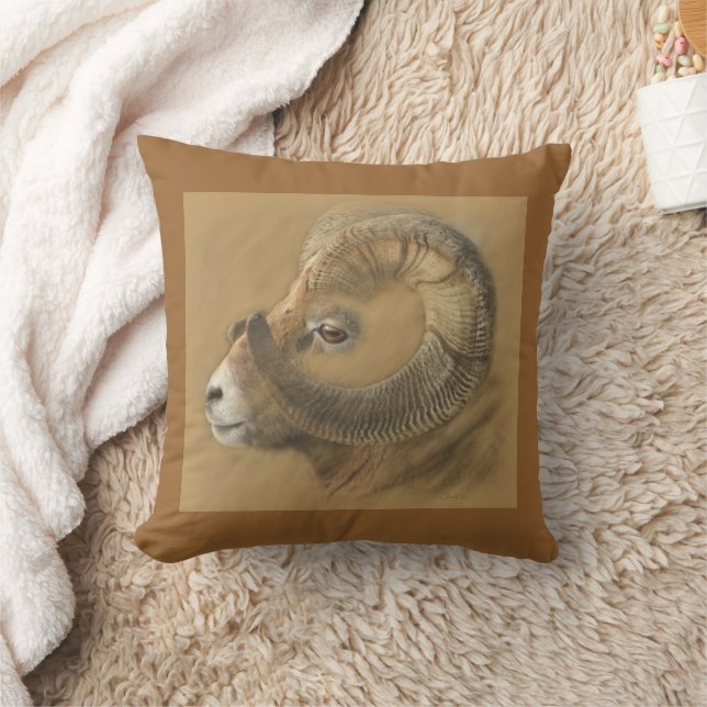 Big Horn Ram Drawing Throw Pillow (Blanket)