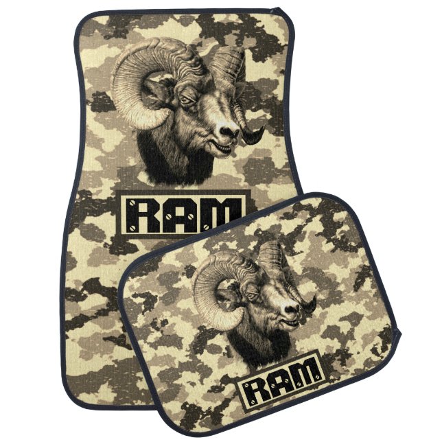 Big Horn Ram Military Camo Outdoors Hunters Themed Car Floor Mat (Set)