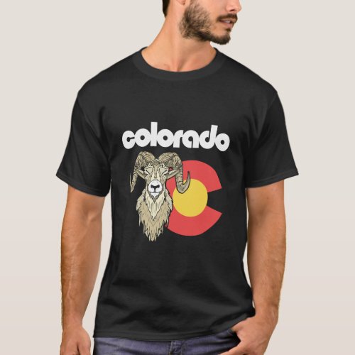 Big Horn Sheep Ram Artistic Colorado Flag Graphic T_Shirt