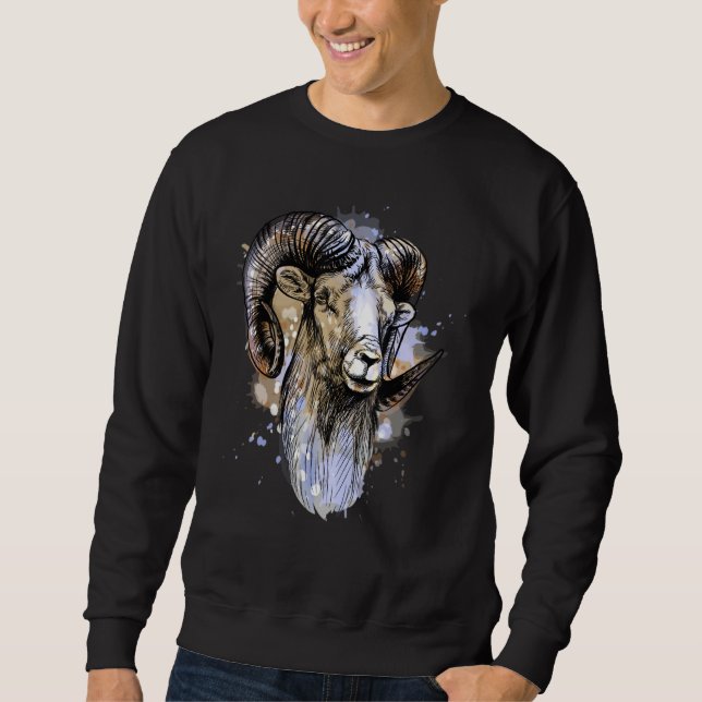 Big Horn Sheep Ram Head Horn Artistic Animal Hunte Sweatshirt (Front)