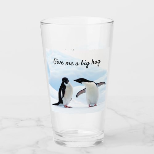 Big hug Penguin on ice photo with text Glass