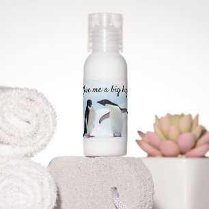 Big hug Penguin on ice photo with text Hand Lotion