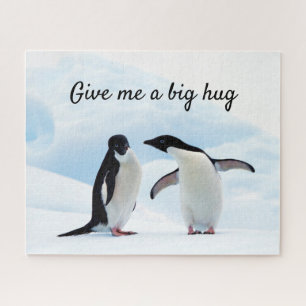 Big hug Penguin on ice photo with text Jigsaw Puzzle