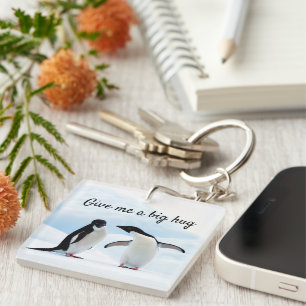 Big hug Penguin on ice photo with text Keychain