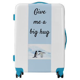Big hug Penguin on ice photo with text Luggage