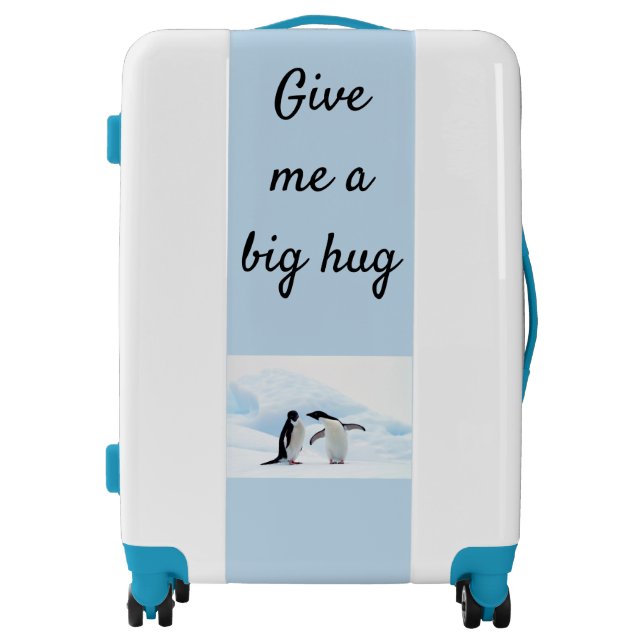 Big hug Penguin on ice photo with text Luggage (Front)