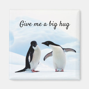 Big hug Penguin on ice photo with text Magnet
