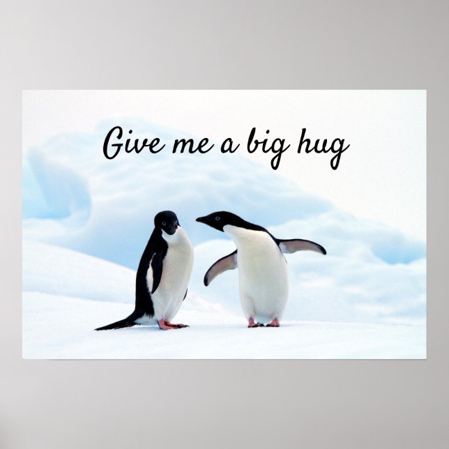 Big hug Penguin on ice photo with text Poster (Front)