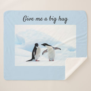 Big hug Penguin on ice photo with text Sherpa Blanket