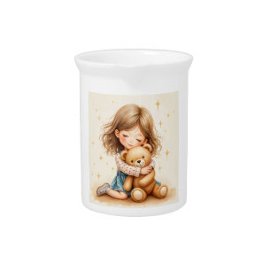 Big Hugs - Cute Girl Hugging Teddy Bear Beverage Pitcher