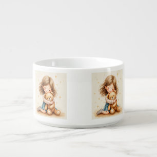 Big Hugs - Cute Girl Hugging Teddy Bear Bowl