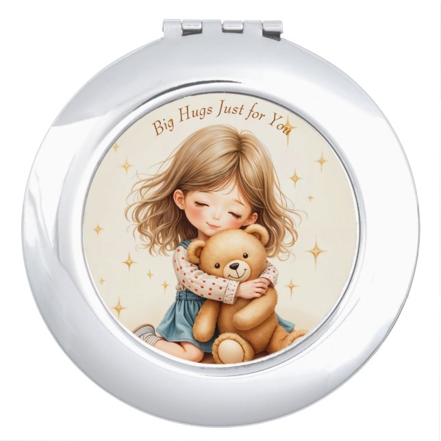 Big Hugs Cute Girl Hugging Teddy Bear  Compact Mirror (Front)