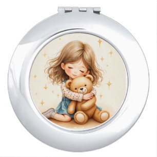 Big Hugs - Cute Girl Hugging Teddy Bear Compact Mirror