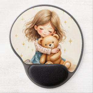 Big Hugs - Cute Girl Hugging Teddy Bear Gel Mouse Pad