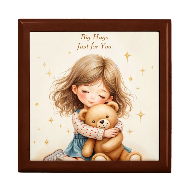 Big Hugs Cute Girl Hugging Teddy Bear  Gift Box (Front)