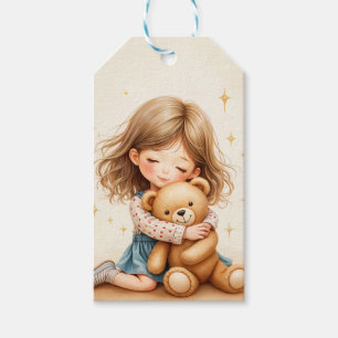 Big Hugs - Cute Girl Hugging Teddy Bear Gift Tags